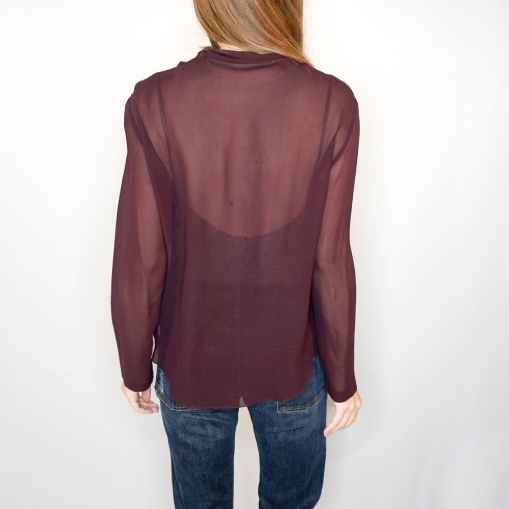 PIAZZA SEMPIONE Maroon Neck-Tie Button-Down Blouse - Picture 3 of 6